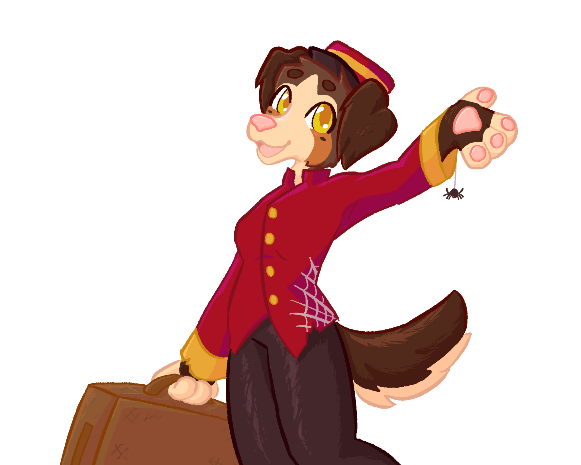 Oddie dressed as a bellhop for a haunted hotel, welcoming all the visitors